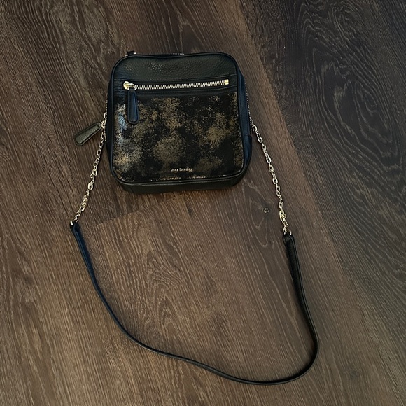 Vera Bradley Handbags - Vera Bradley Black and Gold Leather Crossbody Bag